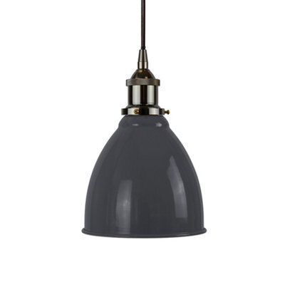 Slate Grey Classic Small Pantry Metal Painted Dome Pendant Light With Black Nickel Lamp Holder And Black Round Cable - Se Home - image 1