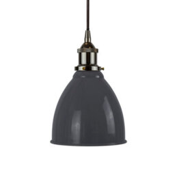 Slate Grey Classic Small Pantry Metal Painted Dome Pendant Light With Black Nickel Lamp Holder And Black Round Cable - Se Home