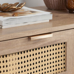 Rattan Chest Of 5 Drawers Birlea Sark Brown Oak Mid Century Modern - thumbnail 4
