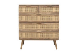 Rattan Chest Of 5 Drawers Birlea Sark Brown Oak Mid Century Modern - thumbnail 7