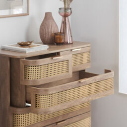 Rattan Chest Of 5 Drawers Birlea Sark Brown Oak Mid Century Modern - thumbnail 2