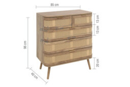 Rattan Chest Of 5 Drawers Birlea Sark Brown Oak Mid Century Modern - thumbnail 9