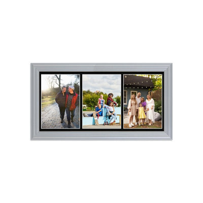 AK Frames 16X8 Silver Classic Multi Photo Frame With Black Mount - Holds 3 Apertures (3X) 7X5 Photos - image 1