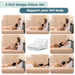 Costway 3 Pcs Bed Wedge Pillow Post Surgery Set Ergonomic Incline Pillow White - thumbnail 4