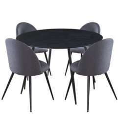 Hallowood Furniture Cullompton Large Round Black Dining Table 120Cm With 4 Curved-Back Grey Fabric Chairs - thumbnail 8