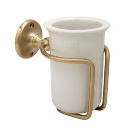 Homestylestore Wall Mounted Ceramic Toothbrush Tumbler And Brushed Brass Holder - thumbnail 1