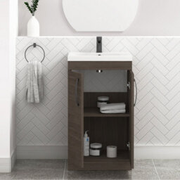 Royal Bathrooms Turin Grey Elm 500mm Floor Standing Vanity Unit 2 Door With Mid-Edge Basin Sink & Matt Black Handles - thumbnail 3