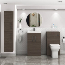 Royal Bathrooms Turin Grey Elm 500mm Floor Standing Vanity Unit 2 Door With Mid-Edge Basin Sink & Matt Black Handles - thumbnail 4