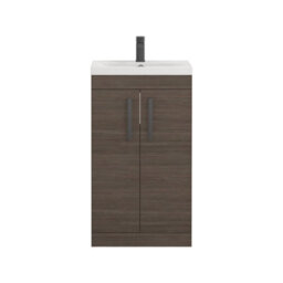 Royal Bathrooms Turin Grey Elm 500mm Floor Standing Vanity Unit 2 Door With Mid-Edge Basin Sink & Matt Black Handles - thumbnail 6