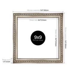 9X9 Silver Ornate Picture Frame (22.9 X 22.9Cm) Poster, Photo, Artwork, Gallery Wall Or Print - thumbnail 2