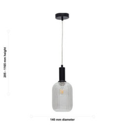 First Choice Lighting Set Of 2 Batley - Clear Ribbed Glass Black Deco Pendant Fittings - thumbnail 6