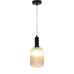 First Choice Lighting Set Of 2 Batley - Clear Ribbed Glass Black Deco Pendant Fittings - thumbnail 3