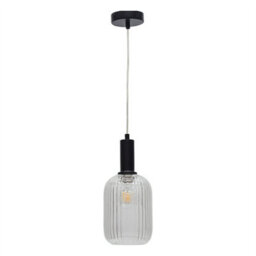 First Choice Lighting Set Of 2 Batley - Clear Ribbed Glass Black Deco Pendant Fittings - thumbnail 2