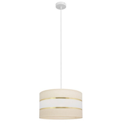 Luminosa Lighting Luminosa Helen Cylindrical Pendant Ceiling Light Ecru, Gold, White 35Cm