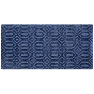 Beliani Blue Viscose Hand-Woven Geometric Flatweave Rug 80 X 150 Cm - image 1