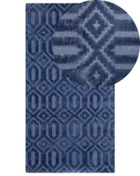 Beliani Blue Viscose Hand-Woven Geometric Flatweave Rug 80 X 150 Cm - thumbnail 3