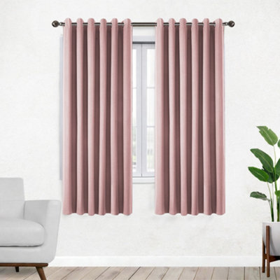 Bedlooms Blush Pink Linen Curtain 100% Blackout Thermal Insulated Eyelet Curtain (Pair) 46 X 54 Inches With Tie Back Two - image 1