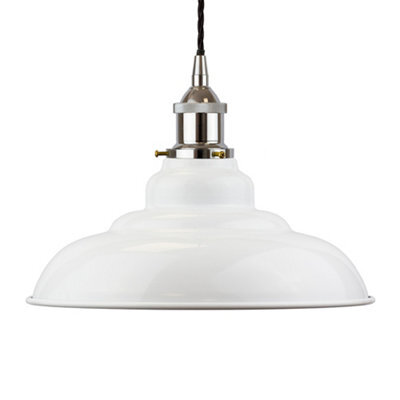 White St Edmund's Painted Dome Pendant Light With Nickel Lamp Holder And Black Twisted Cable - Se Home - image 1