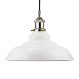 White St Edmund's Painted Dome Pendant Light With Nickel Lamp Holder And Black Twisted Cable - Se Home - thumbnail 1