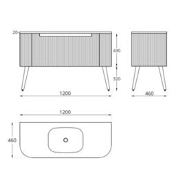 Homestylestore 1200mm Oak Floorstanding Fluted Bathroom Vanity Unit - thumbnail 3