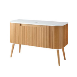 Homestylestore 1200mm Oak Floorstanding Fluted Bathroom Vanity Unit - thumbnail 1