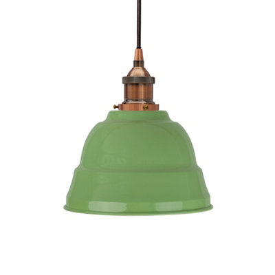 Mint Green Lincoln Painted Dome Pendant Light With Antique Copper Lamp Holder And Black Round Cable - Se Home - image 1