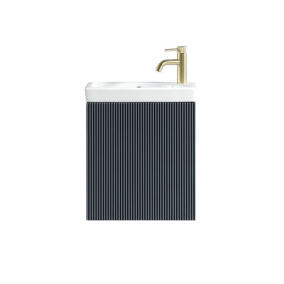 FNX Bathrooms Fluted Mini Cloakroom Vanity Unit With Basin Wall Hung Soft Close Door Integrated Storage - Midnight Shadow - image 1