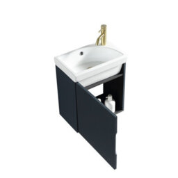 FNX Bathrooms Fluted Mini Cloakroom Vanity Unit With Basin Wall Hung Soft Close Door Integrated Storage - Midnight Shadow - thumbnail 3