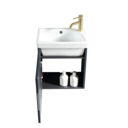 FNX Bathrooms Fluted Mini Cloakroom Vanity Unit With Basin Wall Hung Soft Close Door Integrated Storage - Midnight Shadow - thumbnail 2