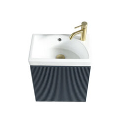 FNX Bathrooms Fluted Mini Cloakroom Vanity Unit With Basin Wall Hung Soft Close Door Integrated Storage - Midnight Shadow - thumbnail 5