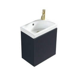 FNX Bathrooms Fluted Mini Cloakroom Vanity Unit With Basin Wall Hung Soft Close Door Integrated Storage - Midnight Shadow - thumbnail 4