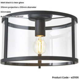 Loops Flush Ceiling Light & 2X Matching Wall Lights - Matt Black Clear Glass Shade - thumbnail 3