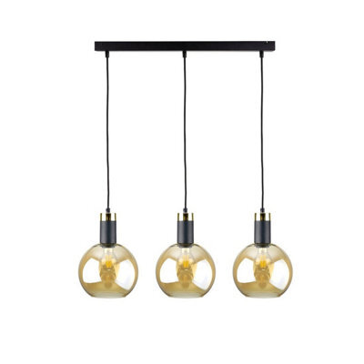 Luminosa Lighting Luminosa Auralis Bar Pendant Ceiling Light Black, Gold Amber Glass Shade 3X E27 - image 1