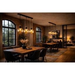 Luminosa Lighting Luminosa Auralis Bar Pendant Ceiling Light Black, Gold Amber Glass Shade 3X E27 - thumbnail 4