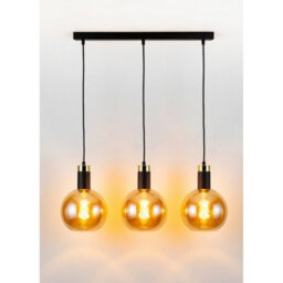 Luminosa Lighting Luminosa Auralis Bar Pendant Ceiling Light Black, Gold Amber Glass Shade 3X E27 - thumbnail 3