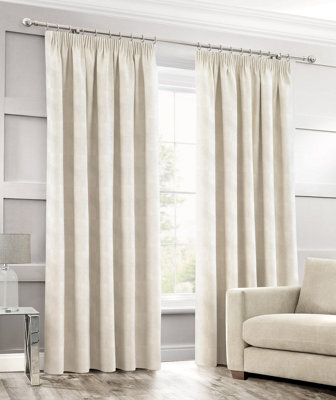 Intimates Elegant Jacquard Waffle Curtains, Header Tape Top, Modern Drapery For Living Room Or Bedroom, Machine Washable - Cream