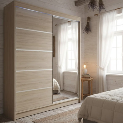 Camino 3 Sliding Wardrobe With Front Mirror And Rgb Led Lights Sonoma - image 1