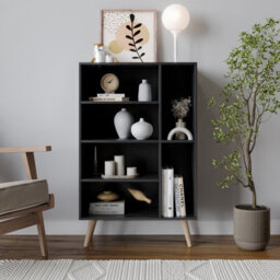 Urbn-Living Urbnliving Height 84Cm 6 Section Wooden Black Bookcase With Pine Legs - thumbnail 3