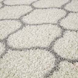 The Rugs Moroccan Shaggy Rugs And Runners Soft Fluffy Trellis Design High Pile Ivory And Grey Living Room Kitchen Hallway 600 - thumbnail 2
