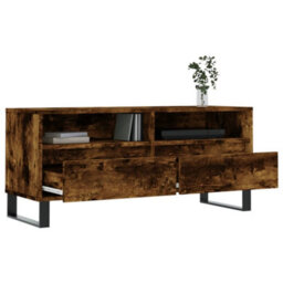 Berkfield Sturdy Tv Cabinet Smoked Oak 100X34.5X44.5 Cm Engineered Wood - thumbnail 4