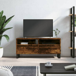 Berkfield Sturdy Tv Cabinet Smoked Oak 100X34.5X44.5 Cm Engineered Wood - thumbnail 2
