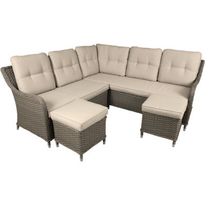 Loops Premium 5 Seater Garden Corner Sofa Set - Rattan Wicker - 2X Footstools Outdoor - image 1