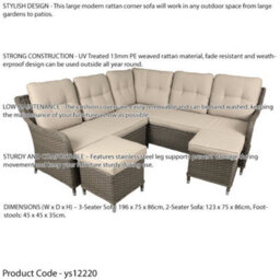Loops Premium 5 Seater Garden Corner Sofa Set - Rattan Wicker - 2X Footstools Outdoor - thumbnail 2