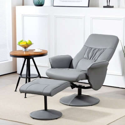 Homcom Pu Leather Armchair And Footrest Swivel Recliner W/ Ottoman Light Grey