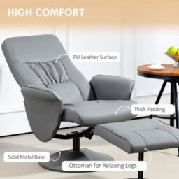 Homcom Pu Leather Armchair And Footrest Swivel Recliner W/ Ottoman Light Grey - thumbnail 6