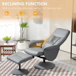 Homcom Pu Leather Armchair And Footrest Swivel Recliner W/ Ottoman Light Grey - thumbnail 4