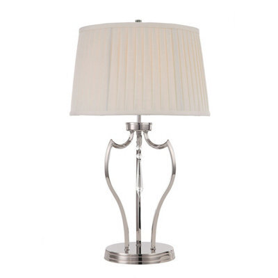 Elegant Ivory Shade Table Lamp With Polished Nickel Finish And Led Bulb