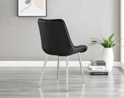 Furniturebox Uk Santorini Brown Round Round Dining Table And 6 Black Pesaro Silver Leg Chairs - thumbnail 9
