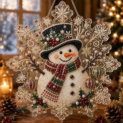 Amorly Diy Christmas Diamond Hanging Ornament, Acrylic Rhinestone Snowflake Wall Decor, Snowman Reindeer Xmas Window Hanging Decoration - image 1