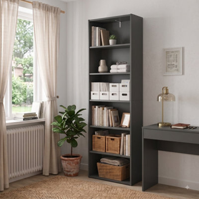 Shefa Line 6 Tier Bookcase 180, Graphite - image 1